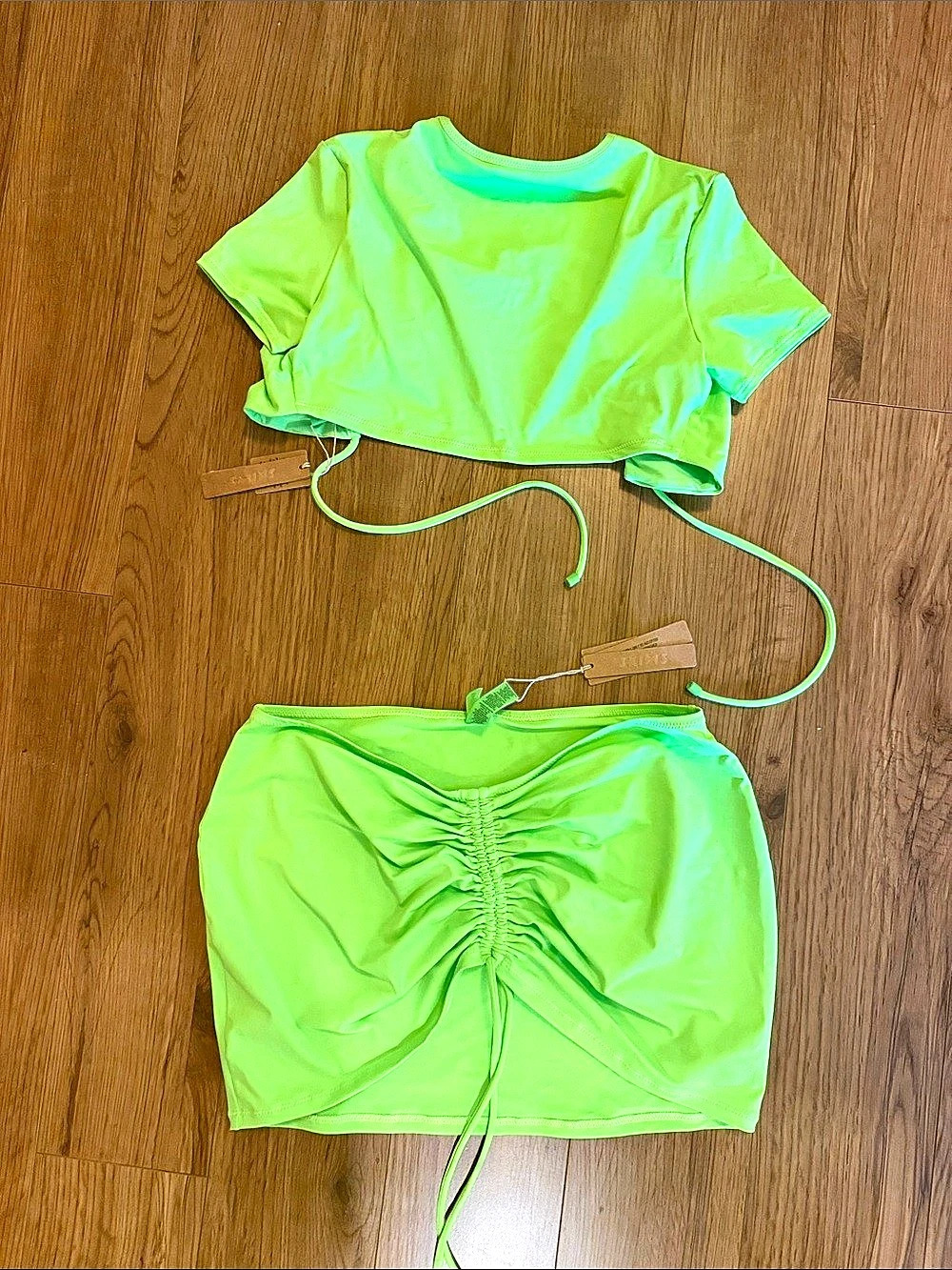 SMIMS Neon Green Ruched Skirt Set